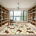Brown Deer Woodland Leaves Rug
