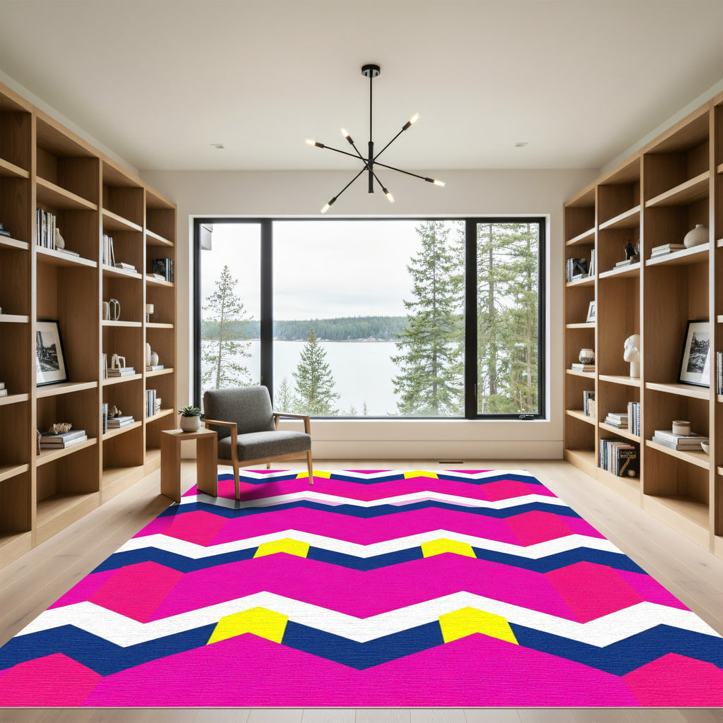 Vibrant Pink Geometric Chevron Rug