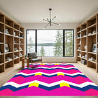 Vibrant Pink Geometric Chevron Rug