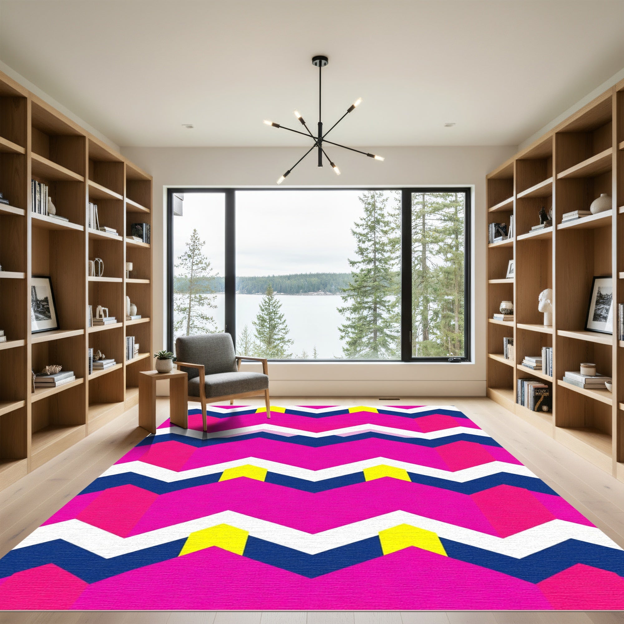 Vibrant Pink Geometric Chevron Rug