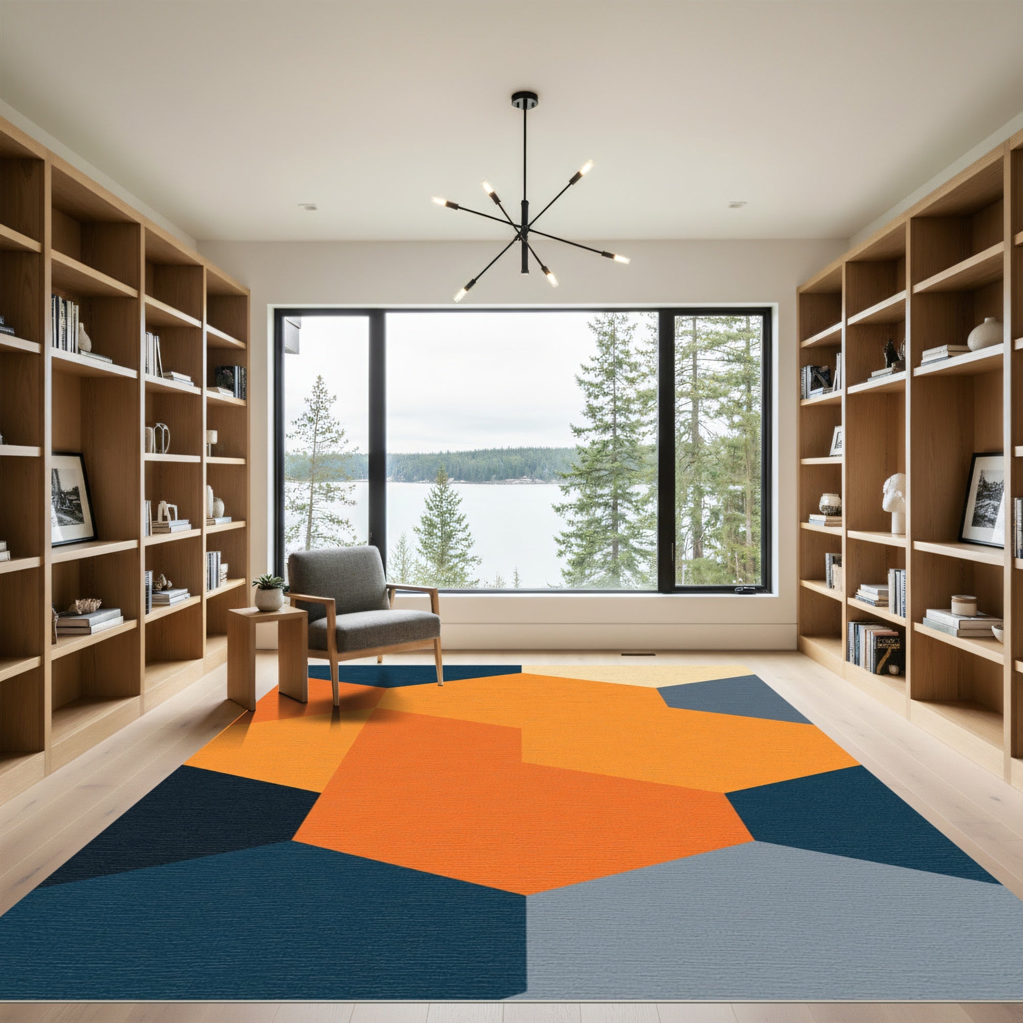 Vibrant Orange Hexagon Geometric Arrangement Rug