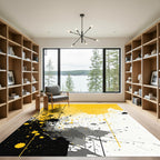 Yellow Black Splatter Abstract Paint Rug