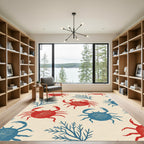 Red Blue Crab Coral Pattern Rug