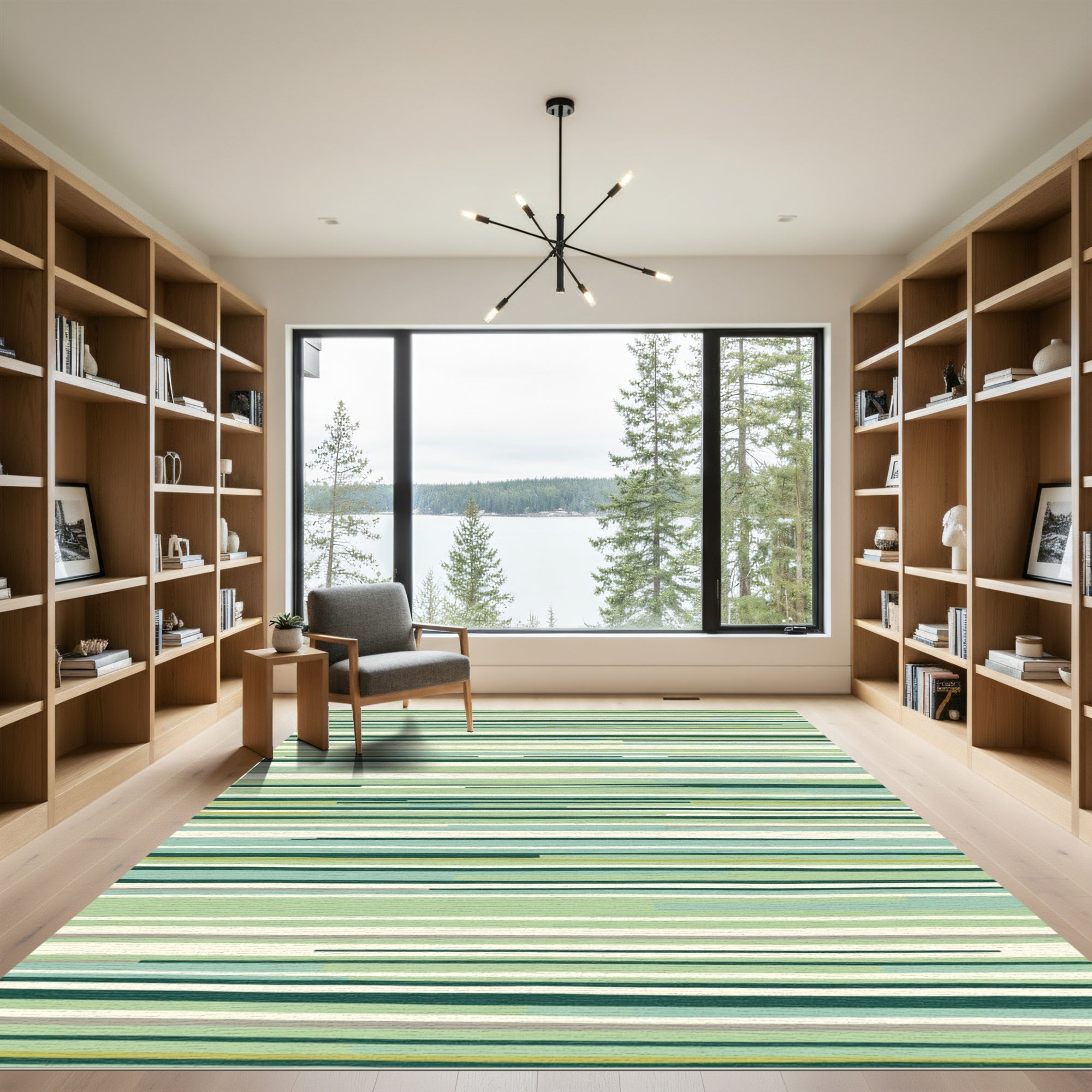 Earthy Green Layered Lines Rug
