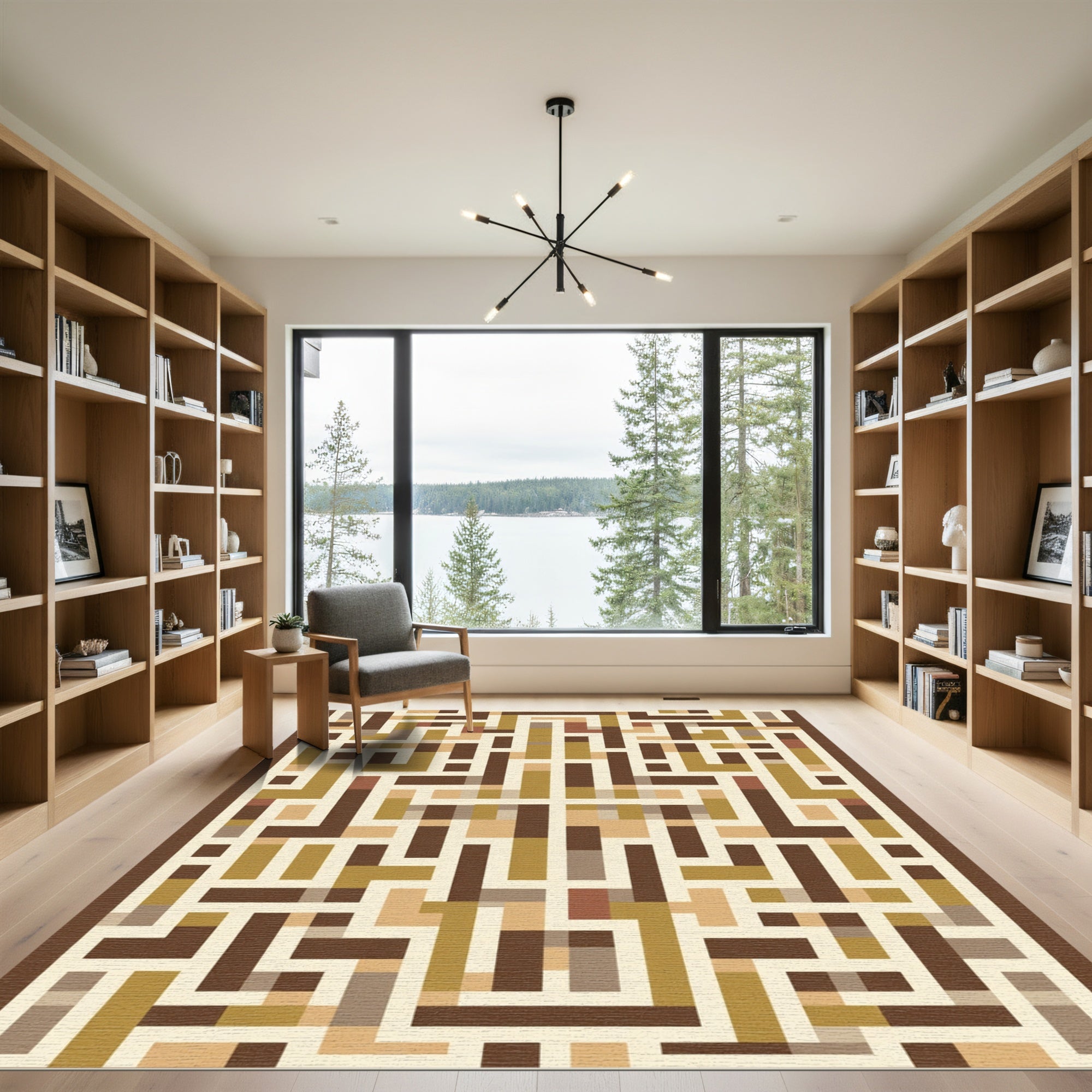 Geometric Labyrinth Warm Neutral Palette Rug