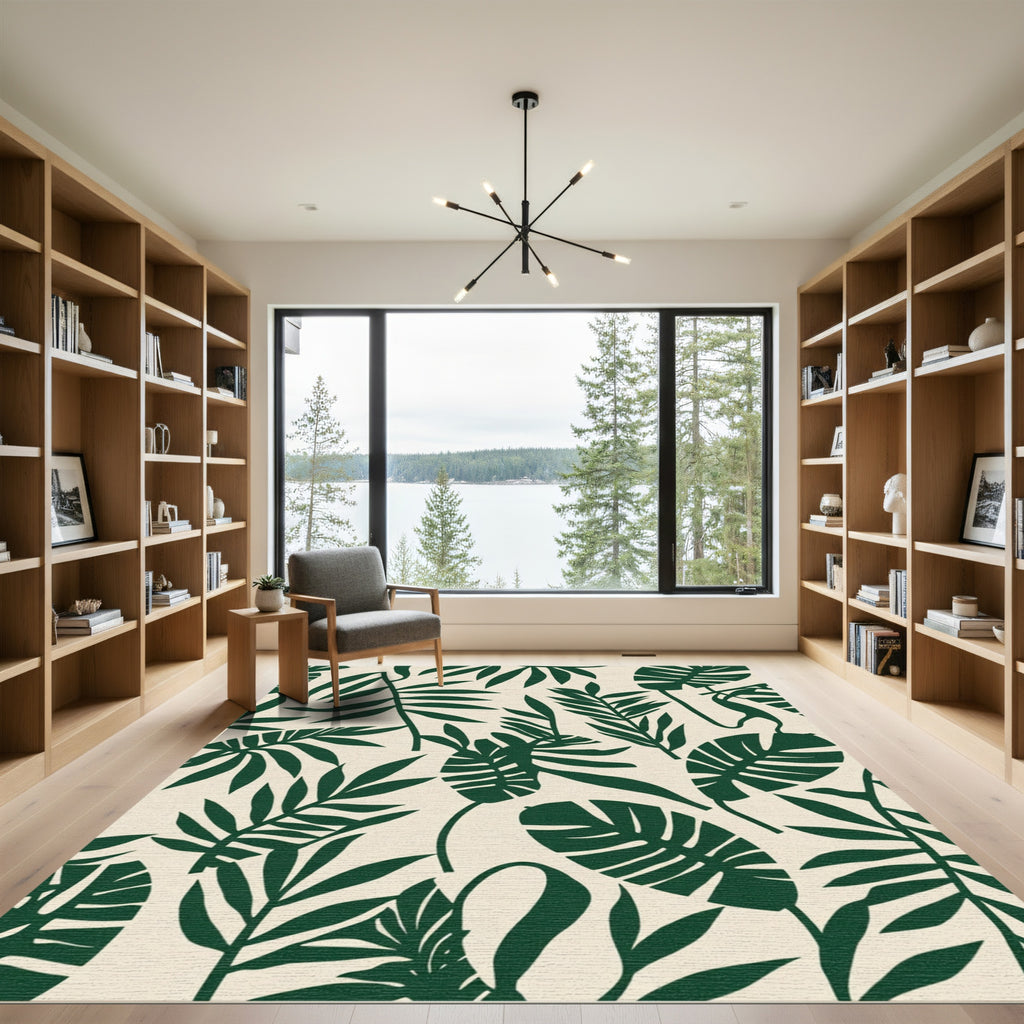 Forest Green Tropical Leaf Collage Rug