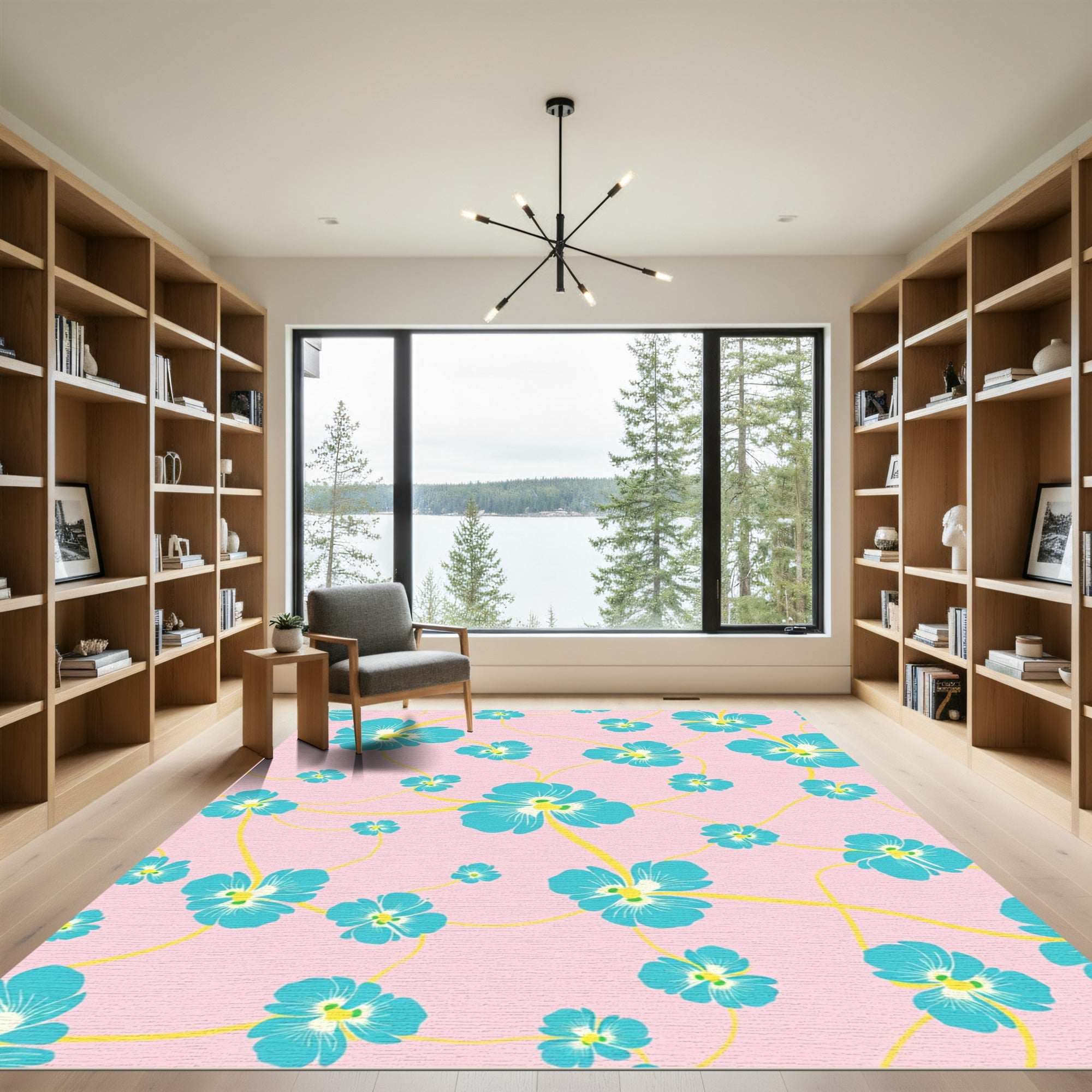 Pink Aqua Floral Garden Vine Rug