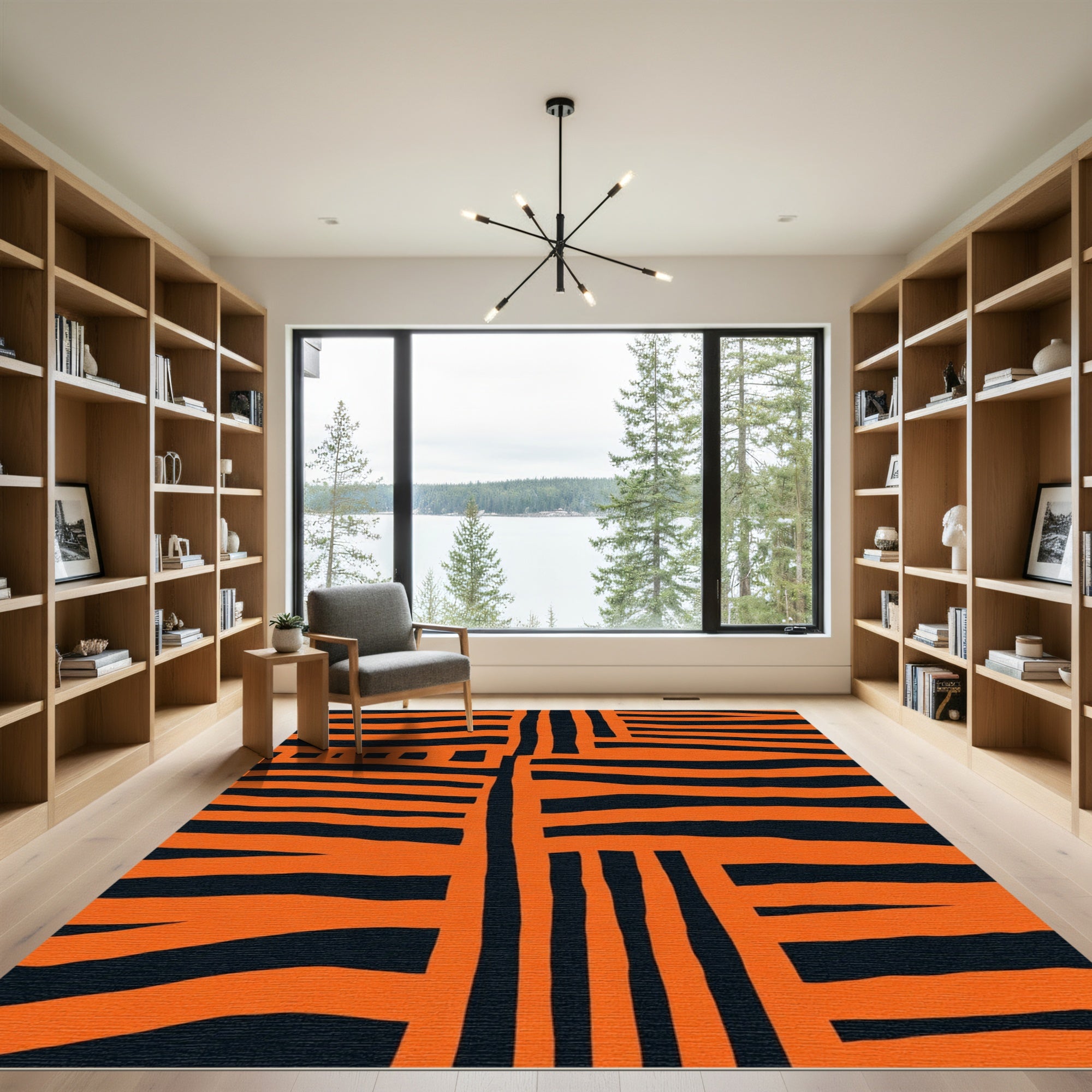 Bold Orange And Black Stripe Rug