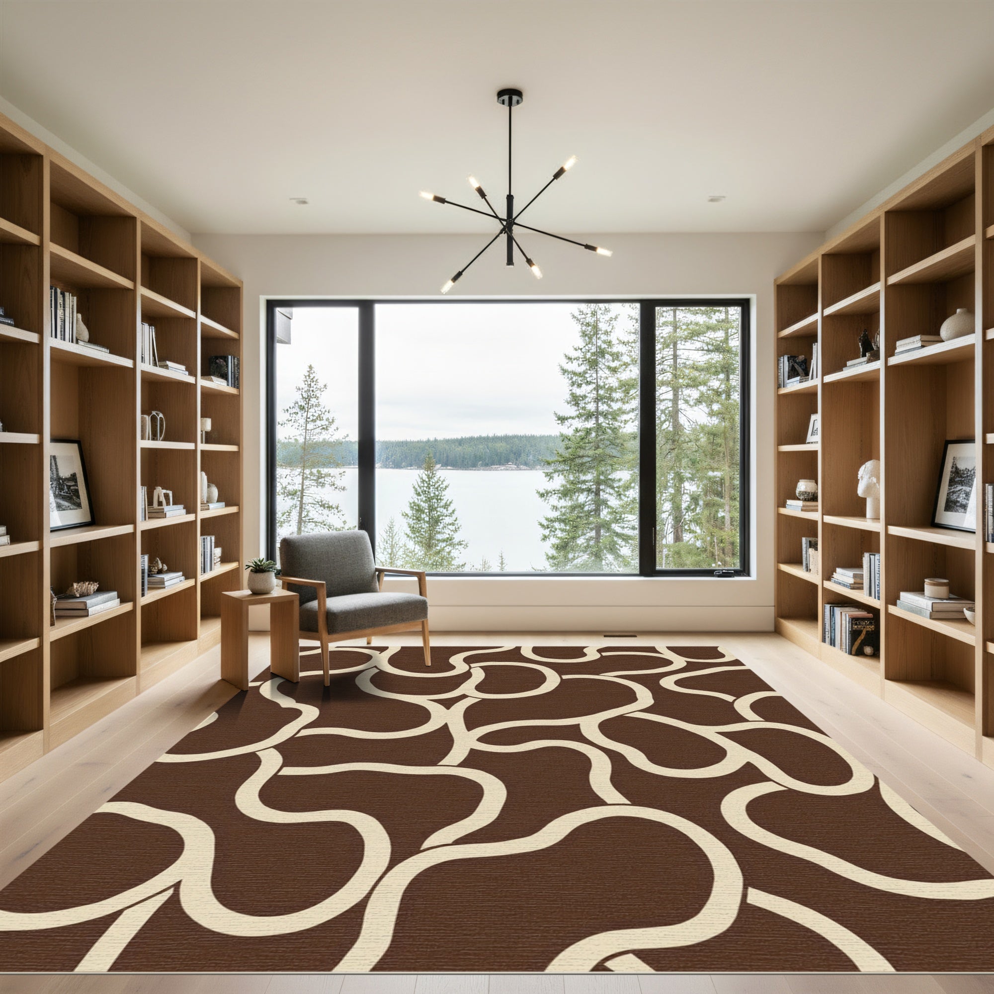 Brown Cream Organic Abstract Flow Rug