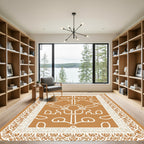 Rustic Ochre White Abstract Line Art Rug