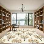 Brown Tan Stylized Tree Garden Rug