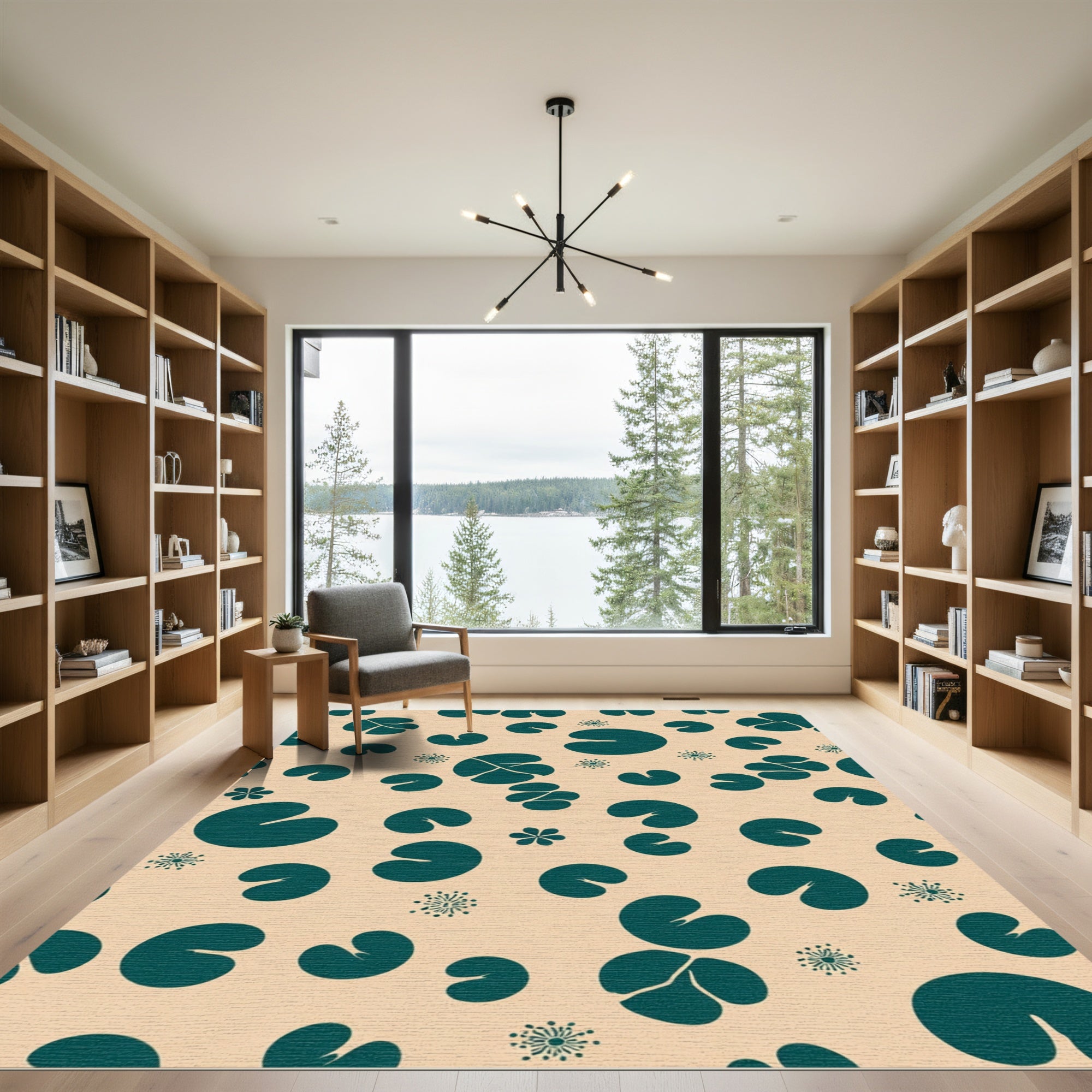 Teal Lily Pad Scattered Dot Rug