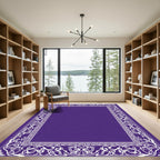 Deep Purple White Floral Border Rug