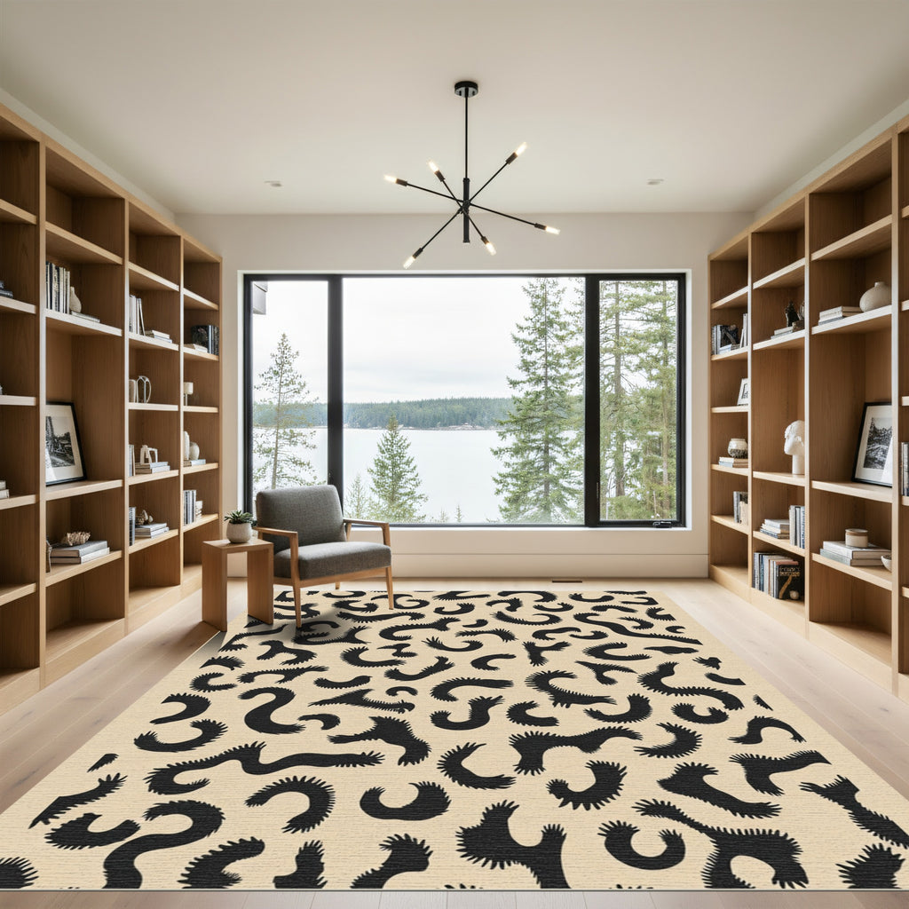 Abstract Black Organic Swirls Rug