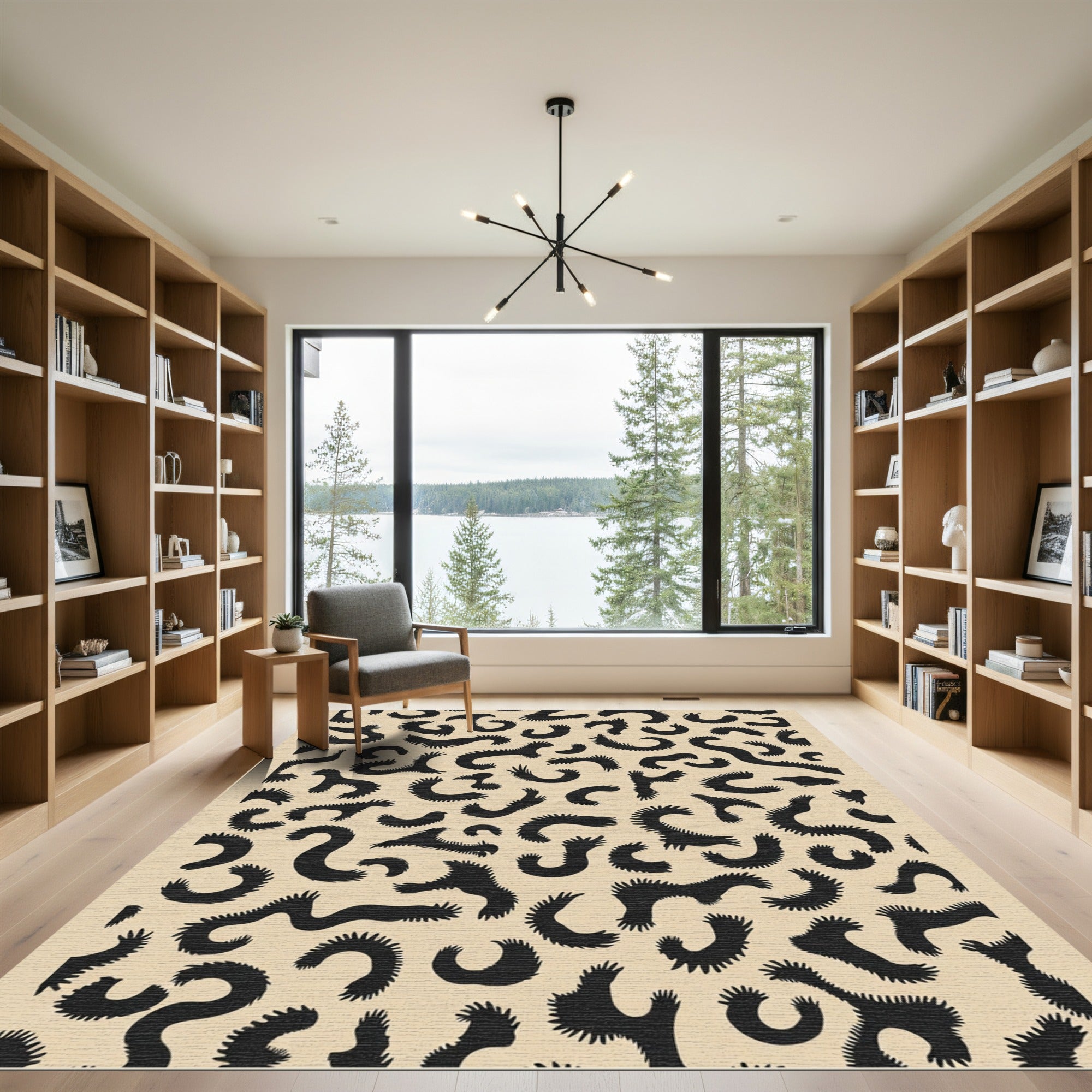 Abstract Black Organic Swirls Rug