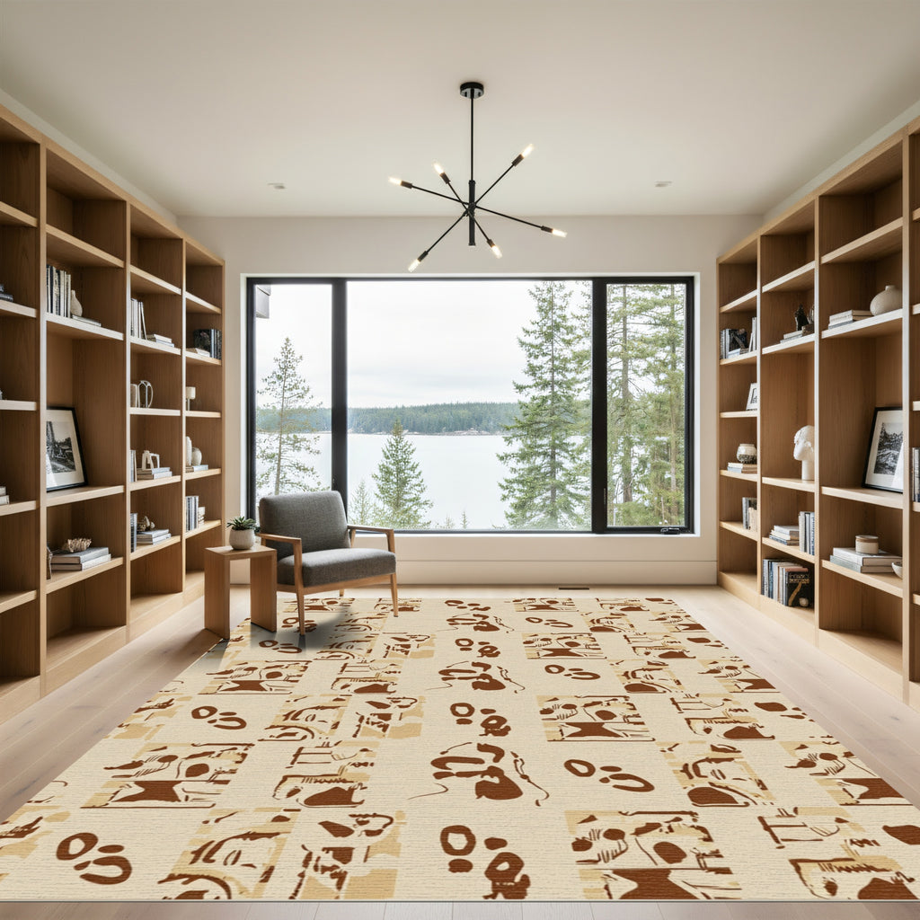 Brown Beige Abstract Face Collage Rug