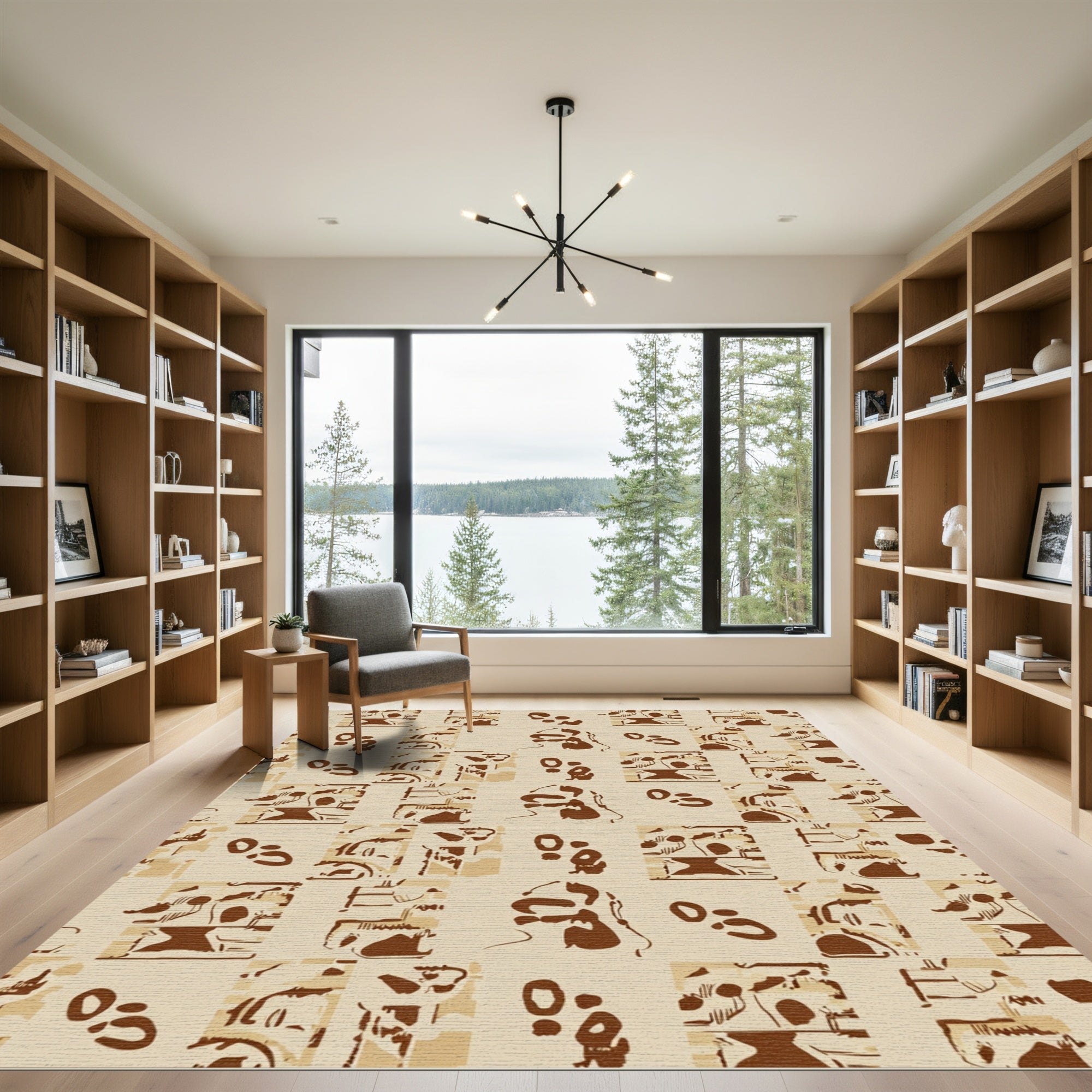 Brown Beige Abstract Face Collage Rug