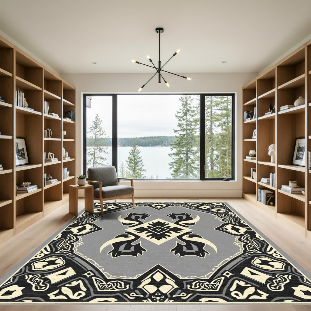 Monochromatic Geometric Medallion Ivory Rug