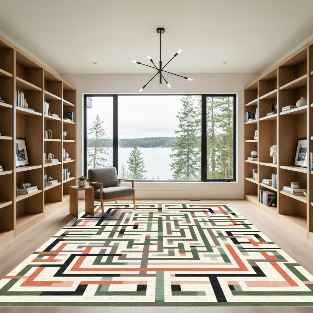 Geometric Maze Lines Brick Rug