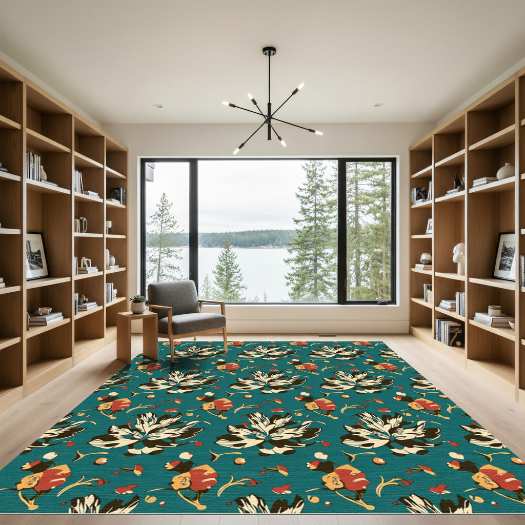 Teal Floral Explosion Repeating Elements Rug