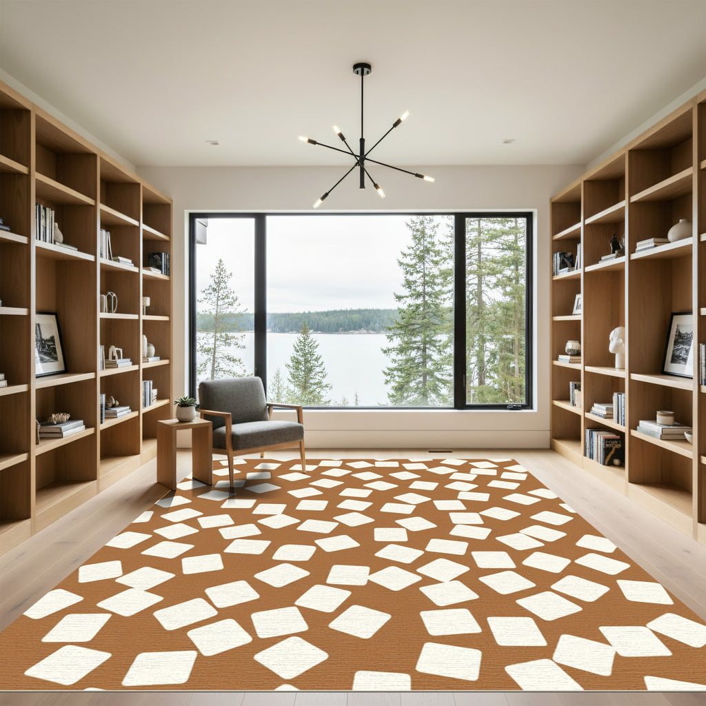 Brown Cream Scattered Square Composition Rug
