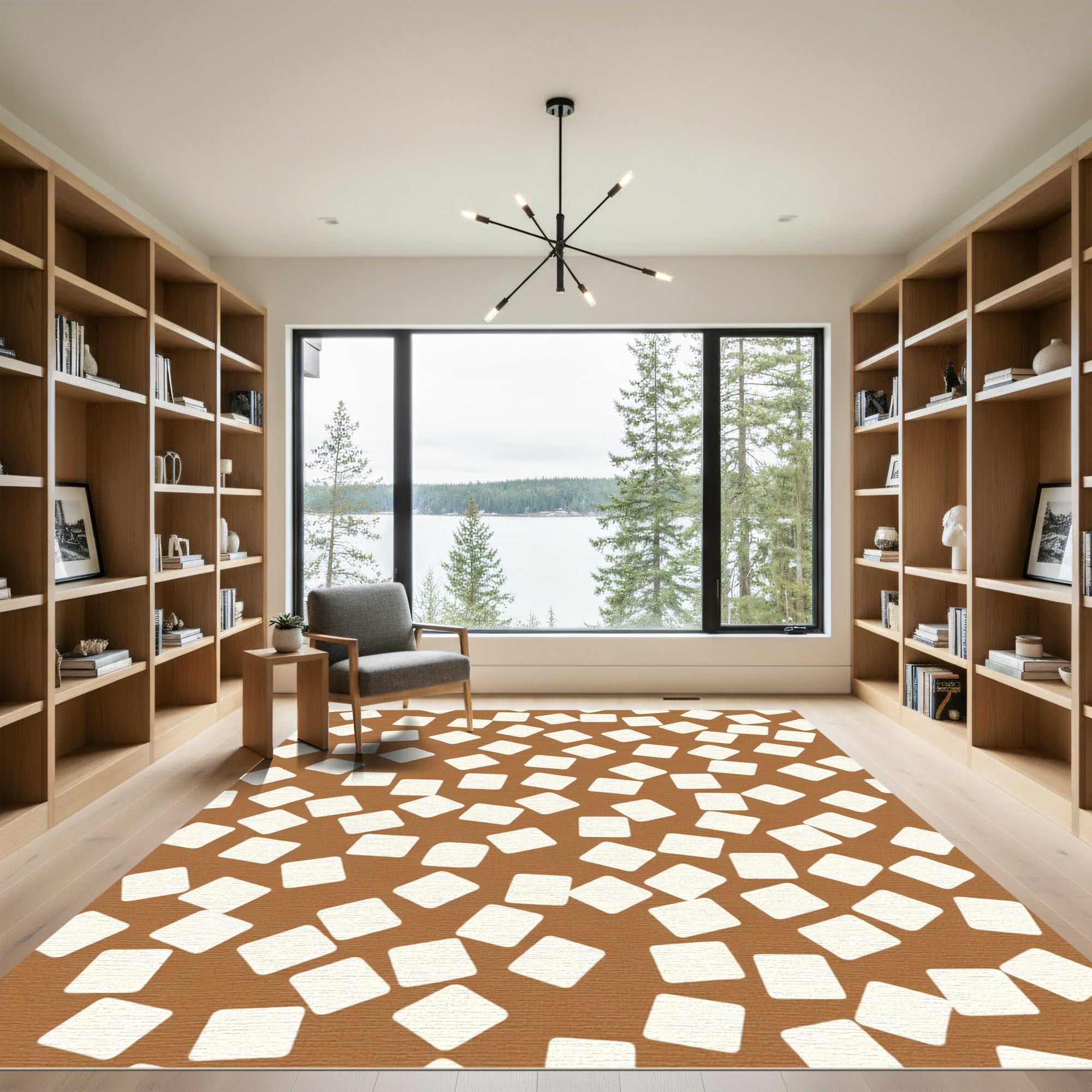 Brown Cream Scattered Square Composition Rug