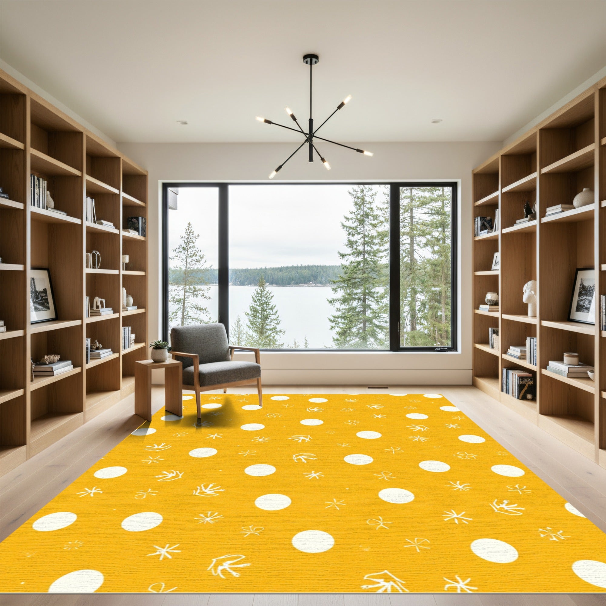 Golden Yellow White Dot Scatter Rug