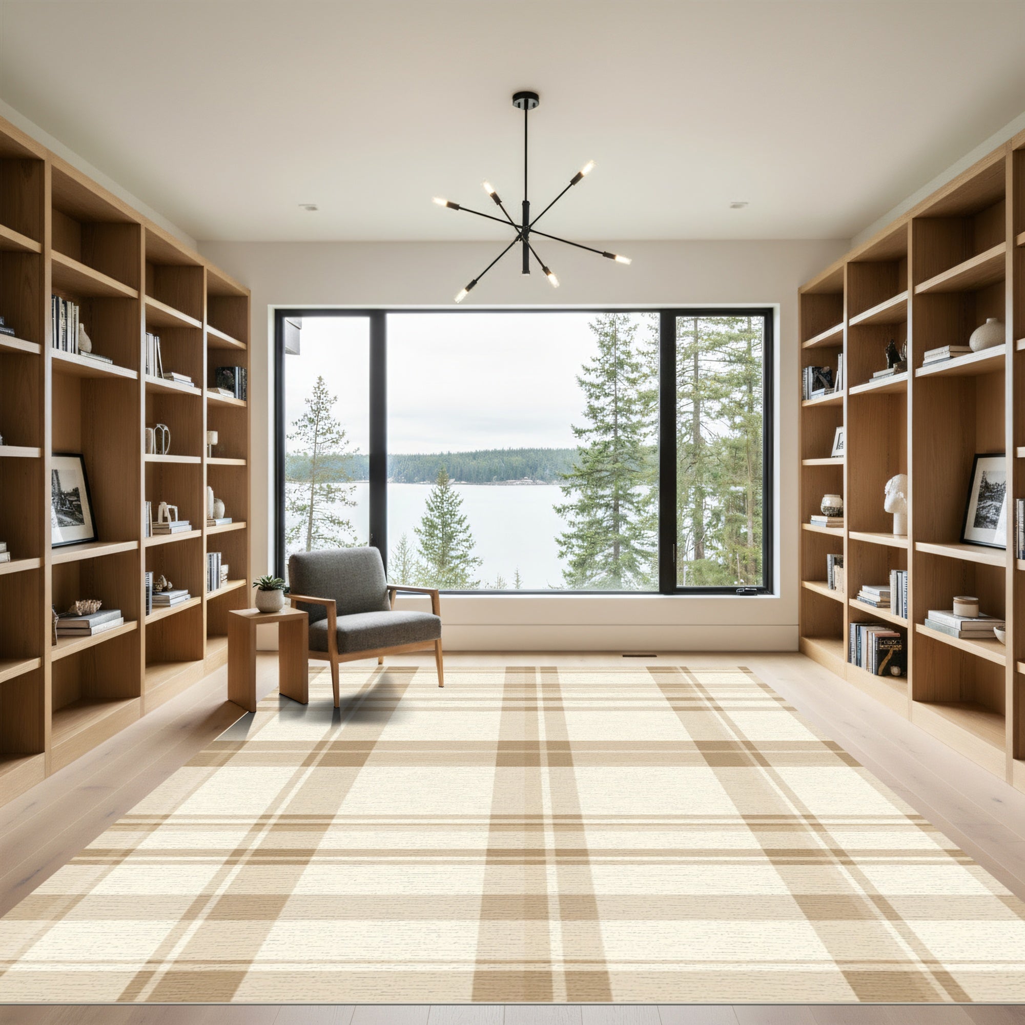 Classic Beige Plaid Grid Rug