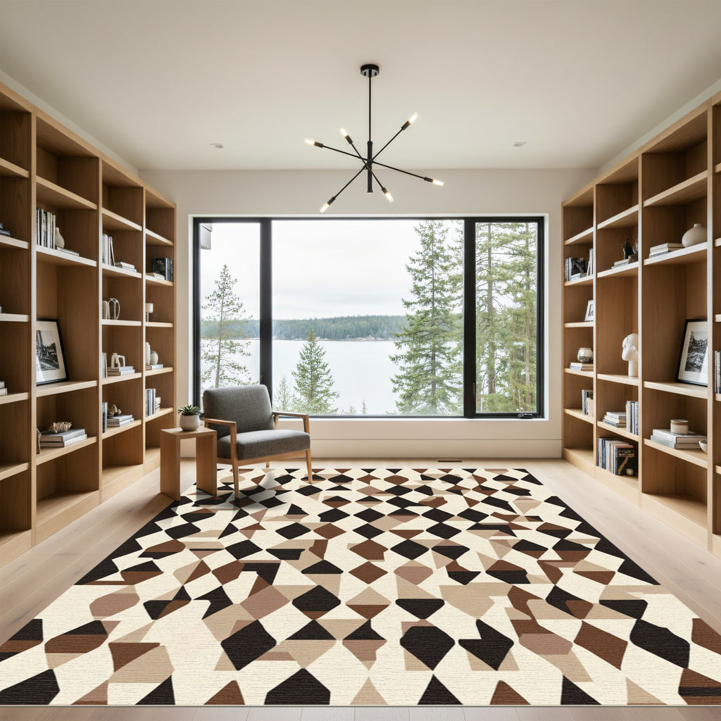 Brown Black Tan Geometric Diamond Collage Rug
