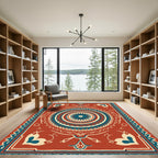 Terracotta Teal Mandala Folk Art Rug