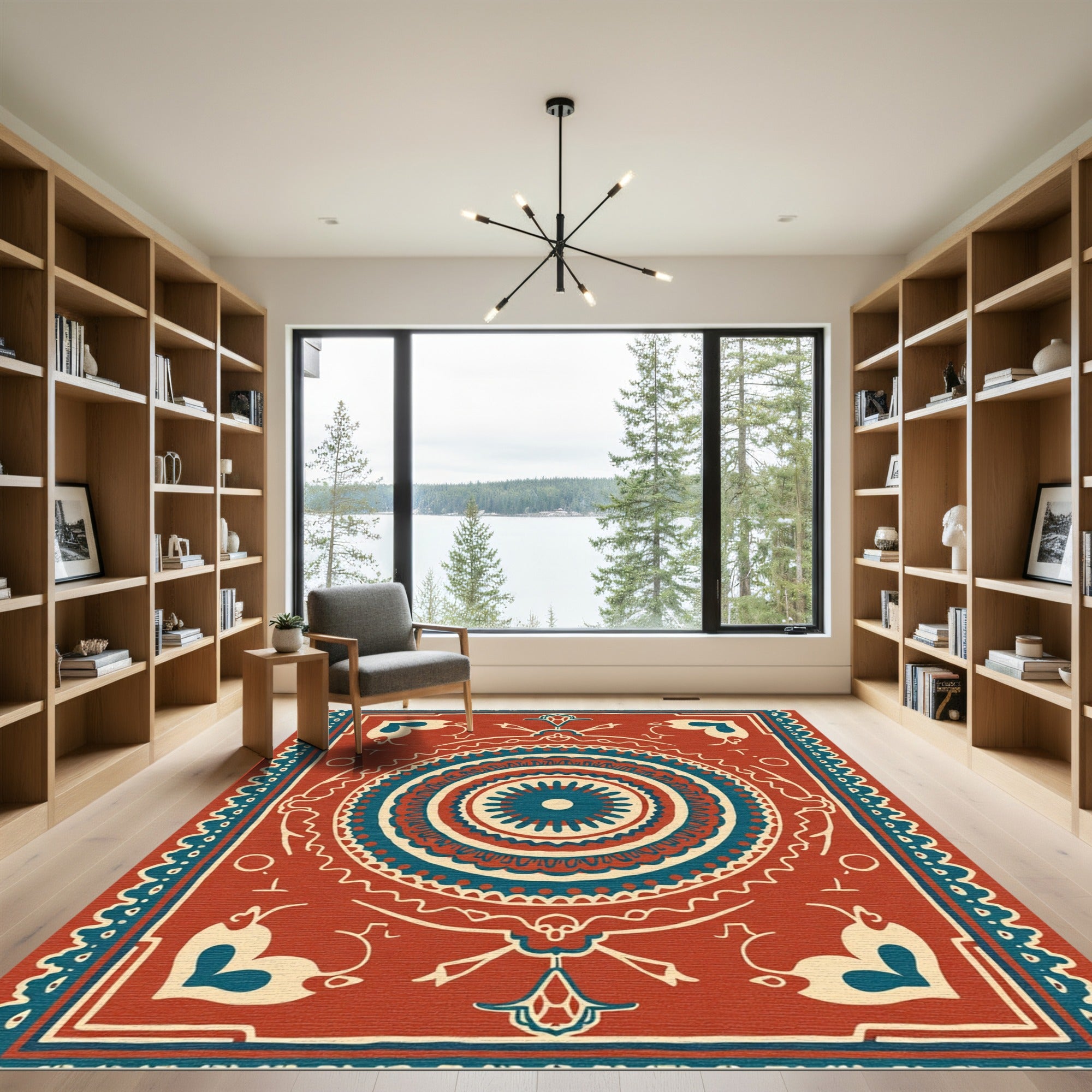 Terracotta Teal Mandala Folk Art Rug