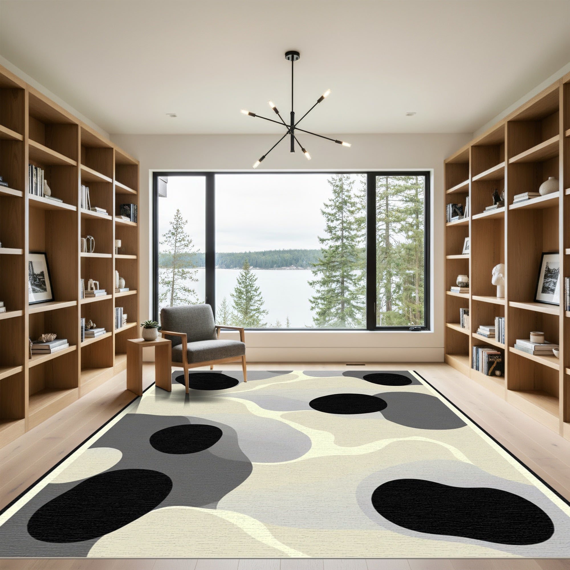Abstract Black Organic Shape Rug