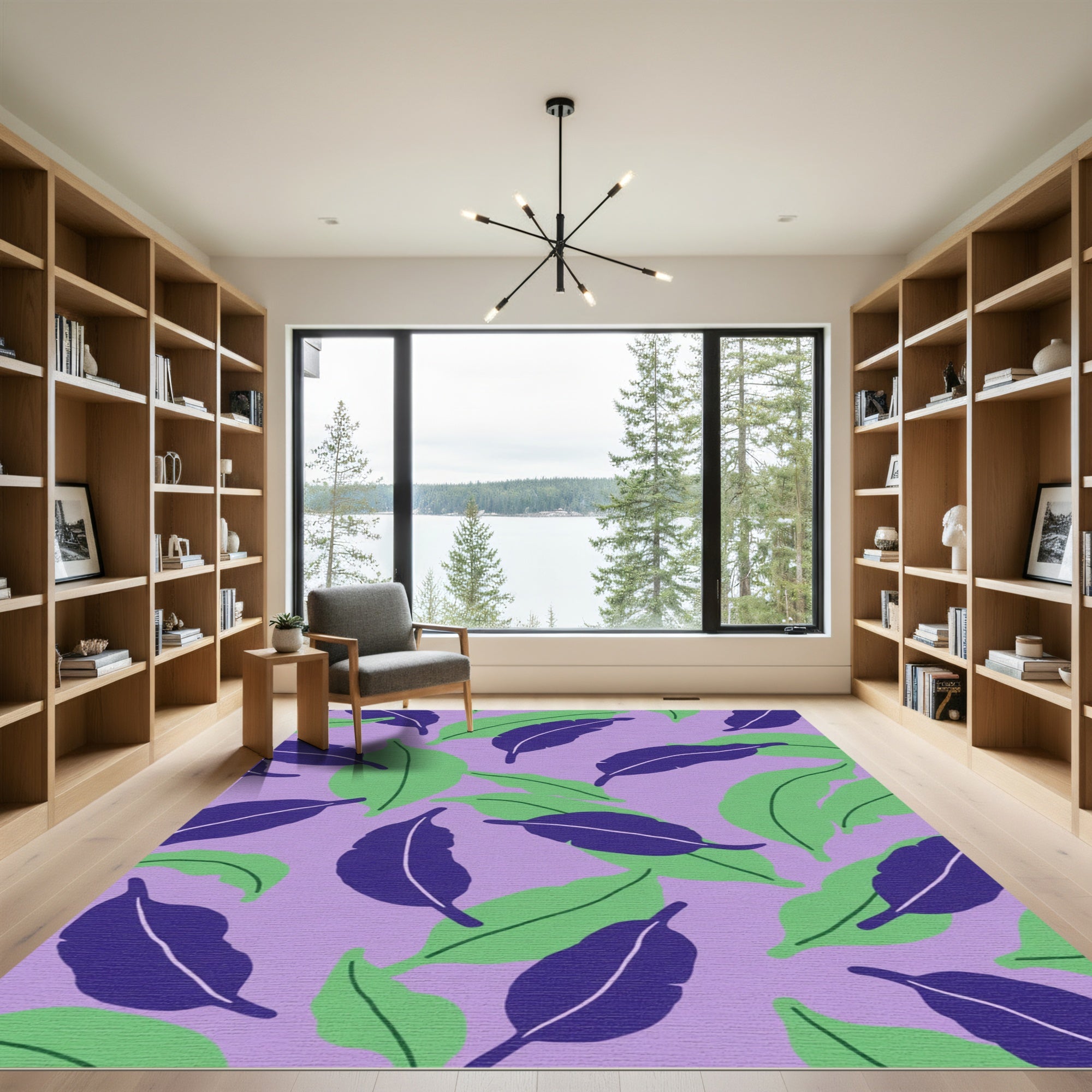 Purple Green Leafy Tropical Whimsy Rug