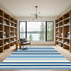 Nautical Multi Blue Horizontal Stripes Rug