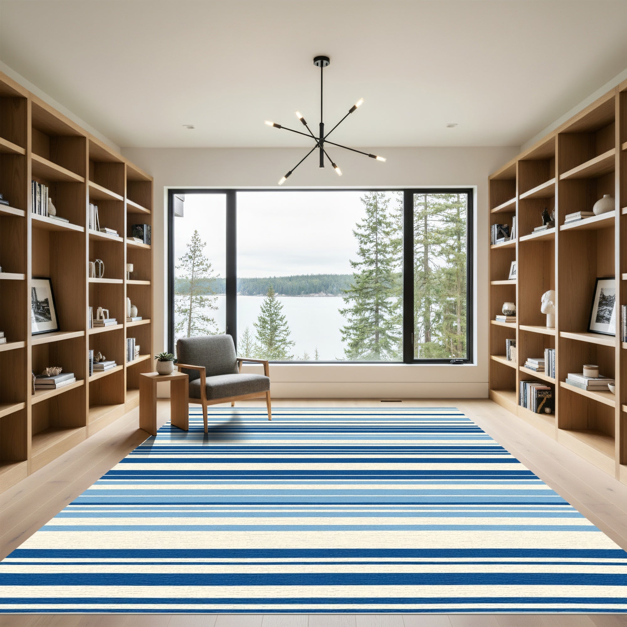 Nautical Multi Blue Horizontal Stripes Rug