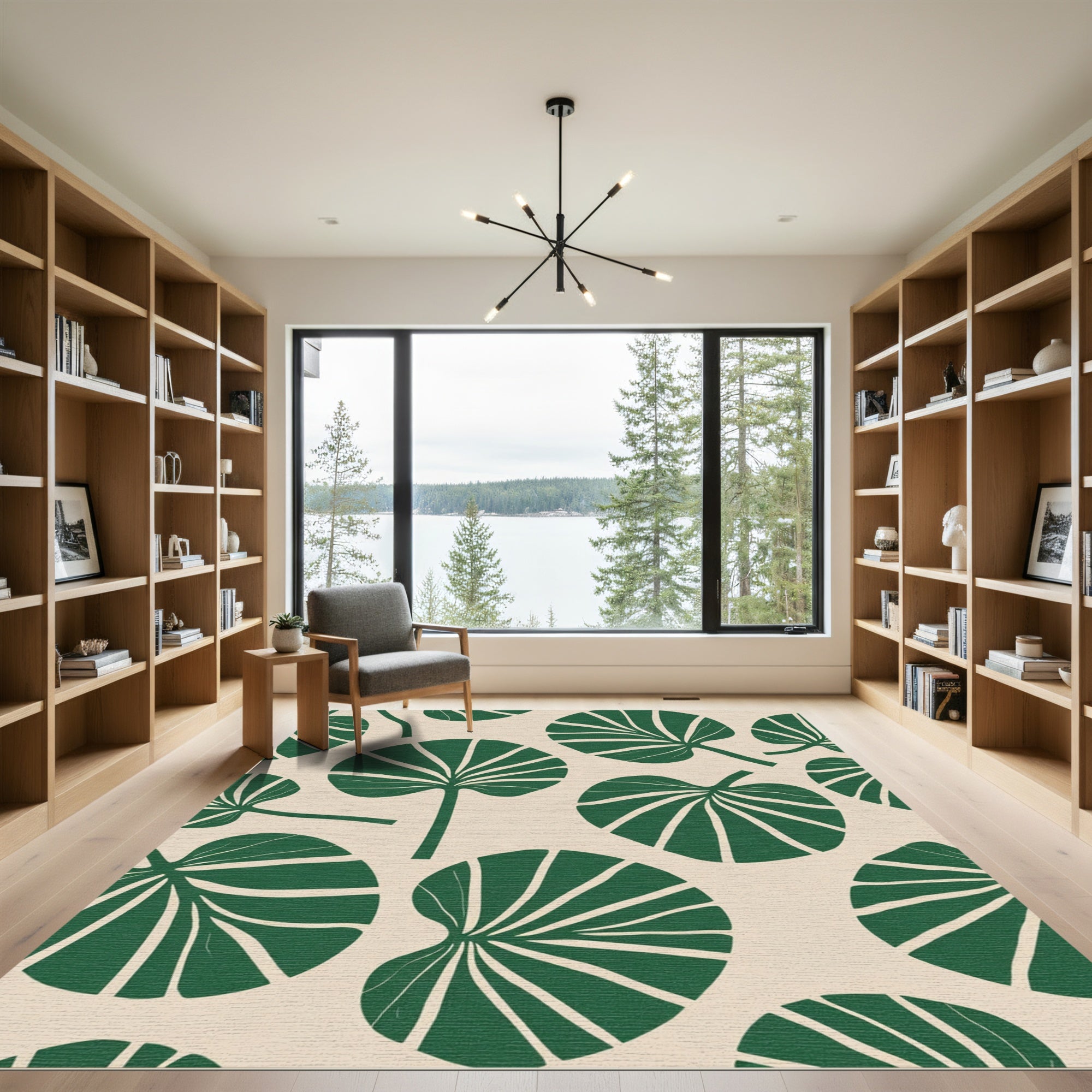Forest Green Tropical Leaf Arrangement Rug