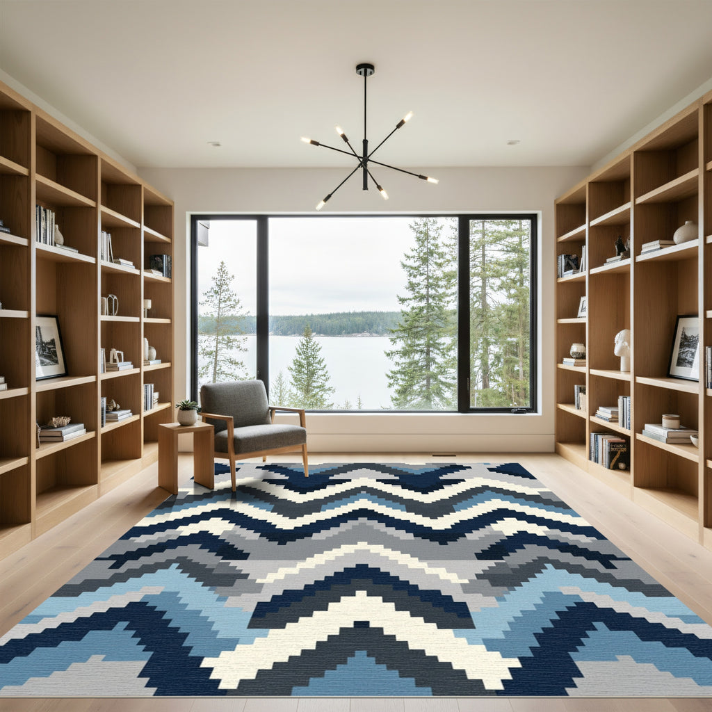 Contemporary Blue Gray Chevron Rug
