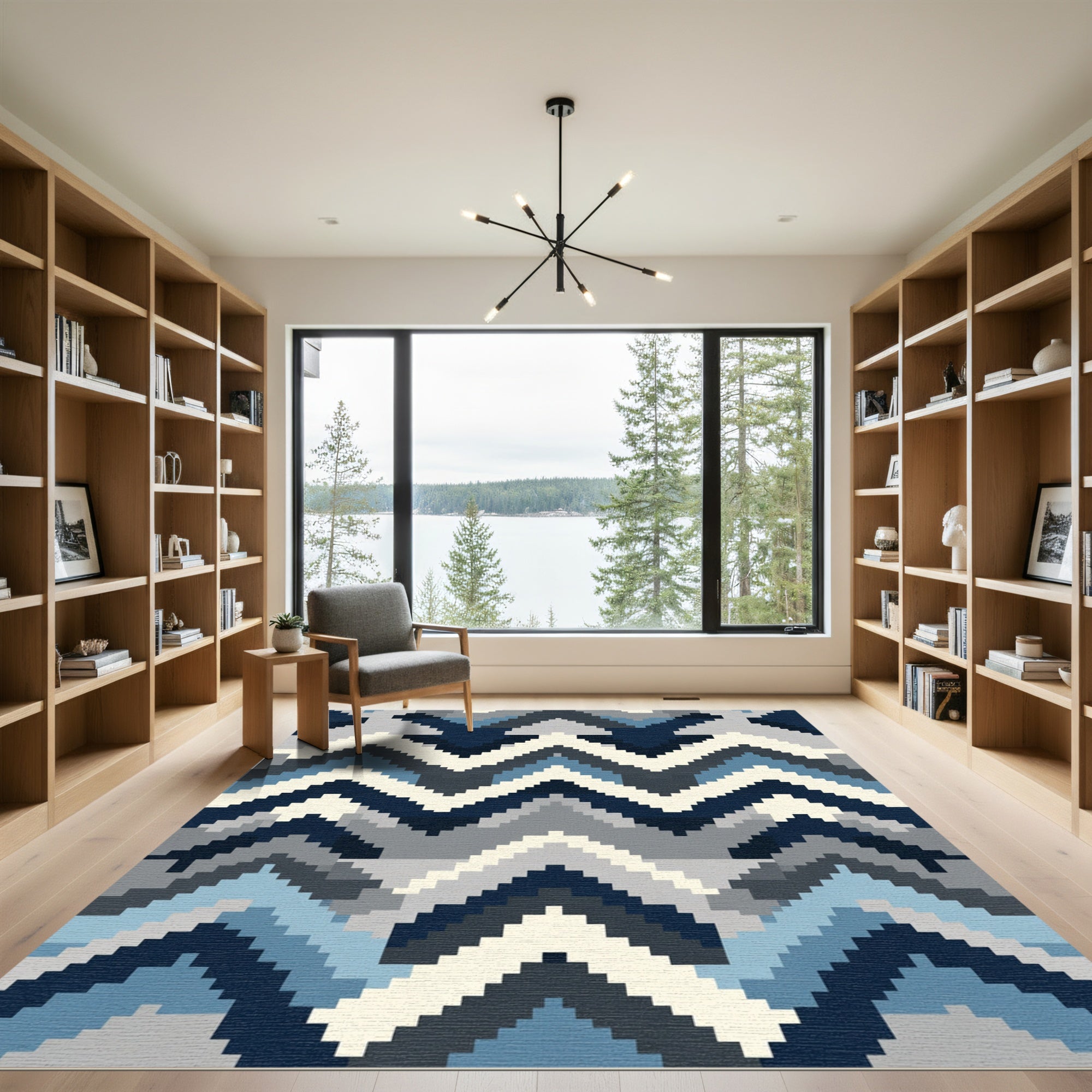 Contemporary Blue Gray Chevron Rug