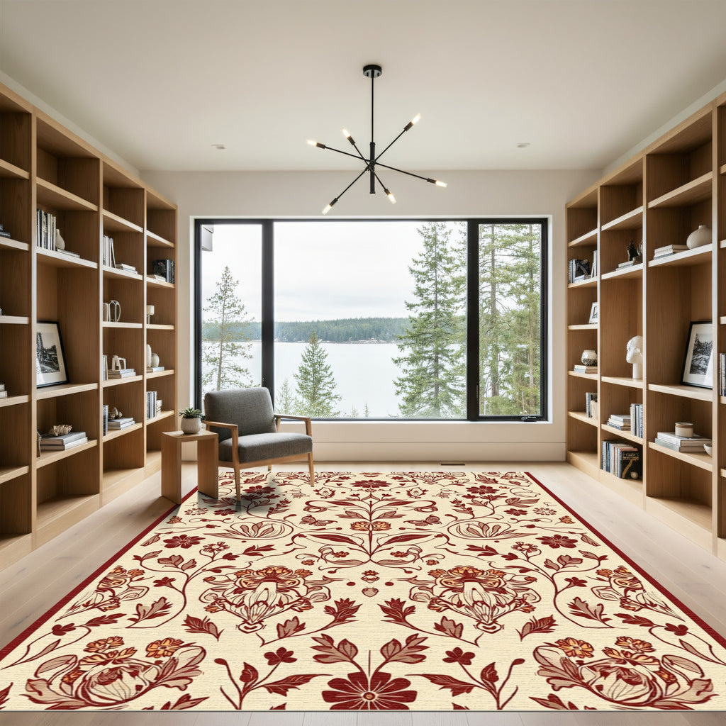 Maroon Floral Butterfly Meadow Rug