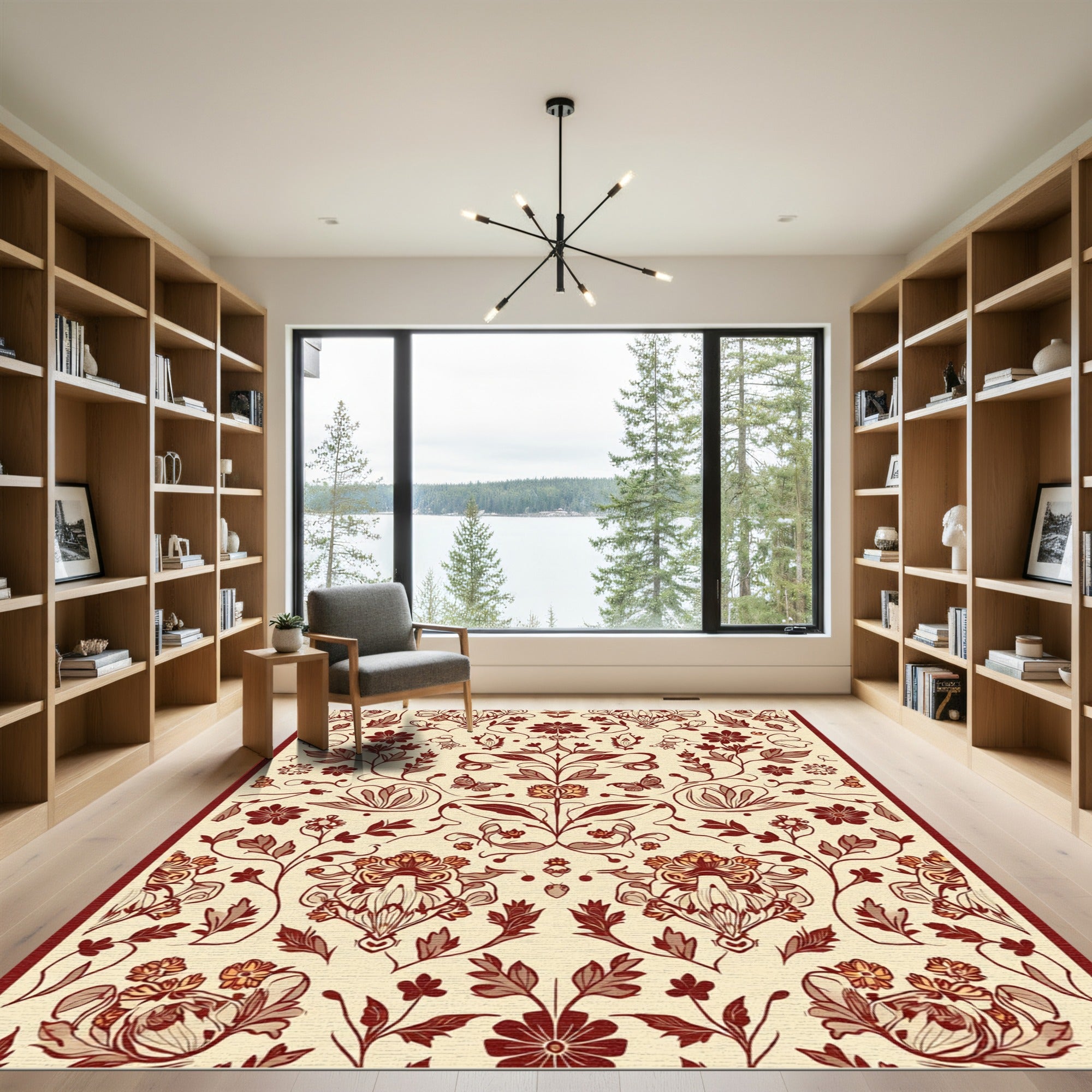 Maroon Floral Butterfly Meadow Rug