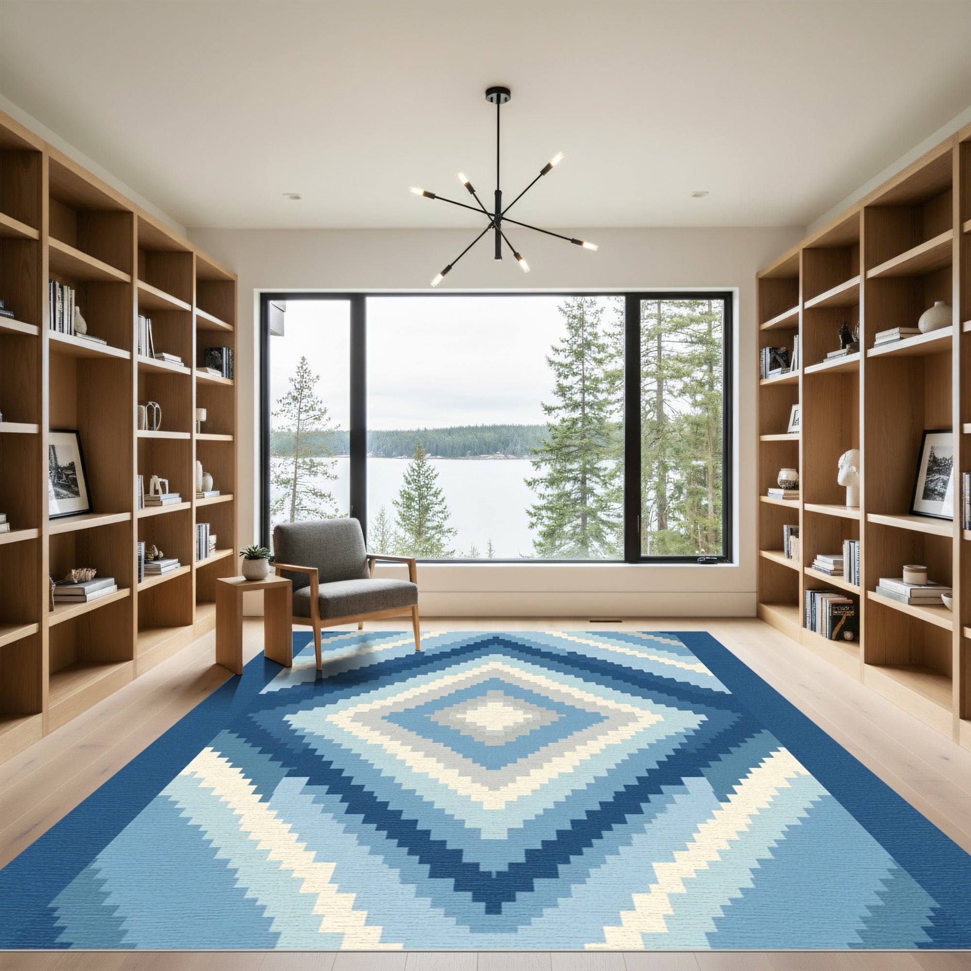 Ocean Blue Gradient Diamond Stripes Rug