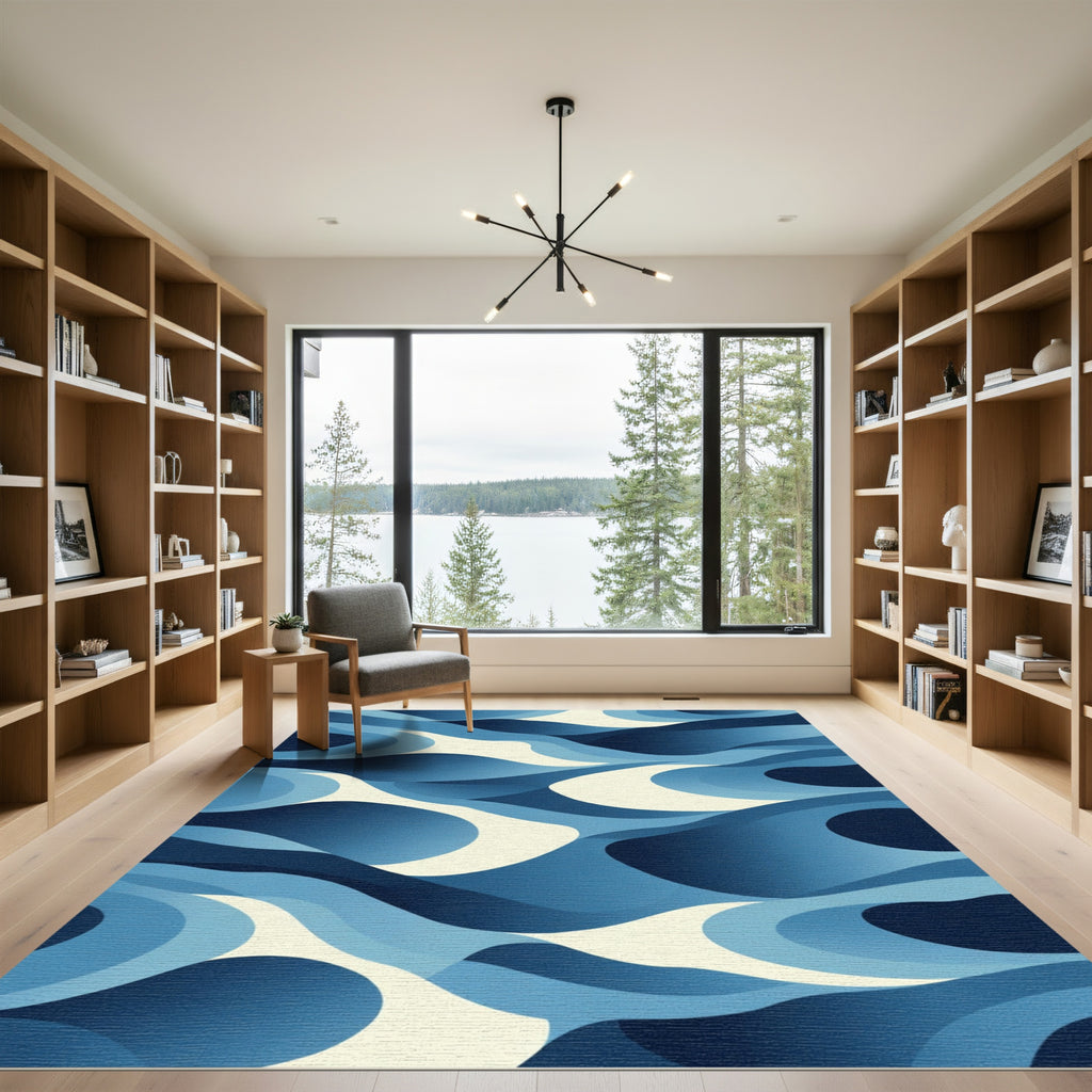 Deep Blue Abstract Swirl Rug