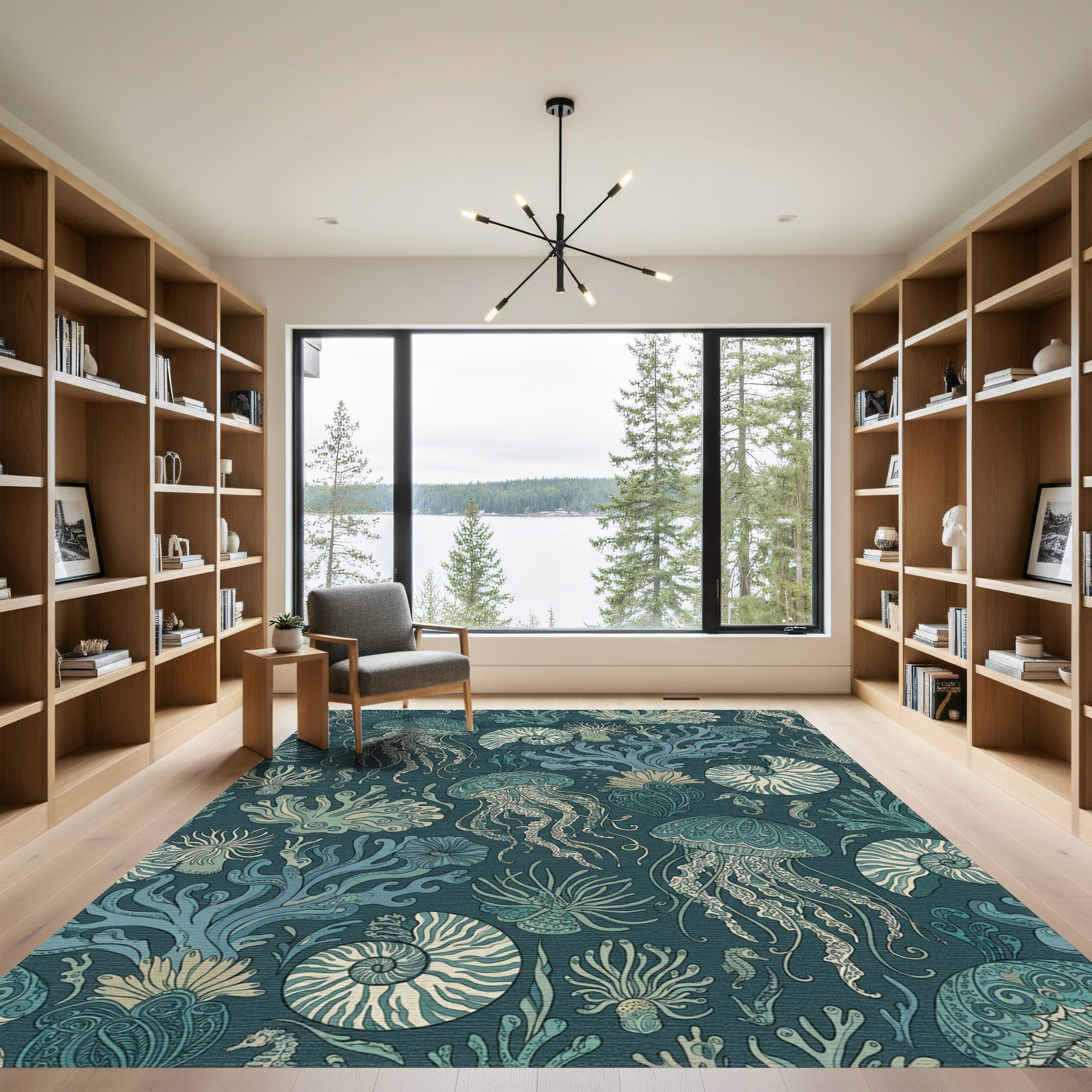 Oceanic Jellyfish Coral Nautilus Seascape Rug