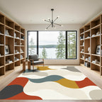 Abstract Mustard Teal Red Wave Rug