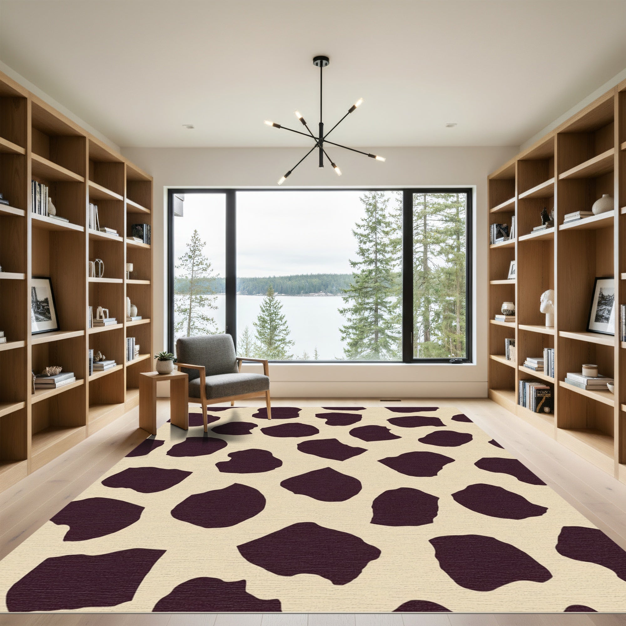 Deep Brown Irregular Spots Tan Rug