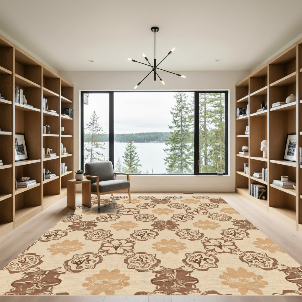 Brown Floral Medallion Arrangement Rug