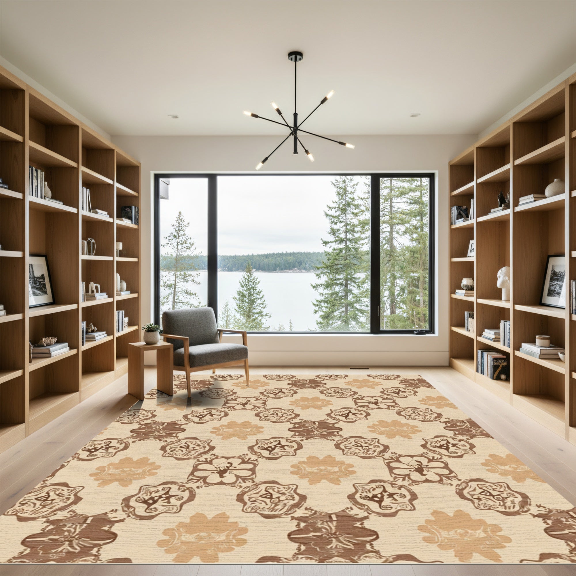 Brown Floral Medallion Arrangement Rug