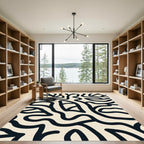 Cream Black Organic Abstract Swirl Rug