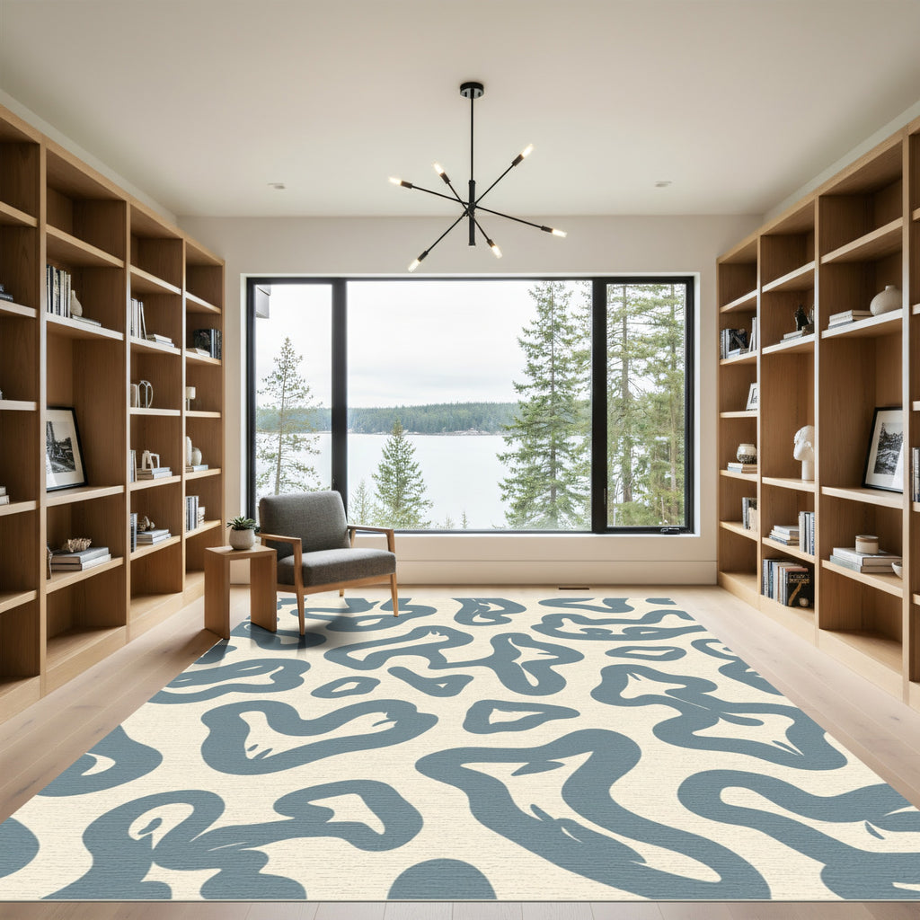 Dusky Blue Abstract Amorphous Shapes Rug