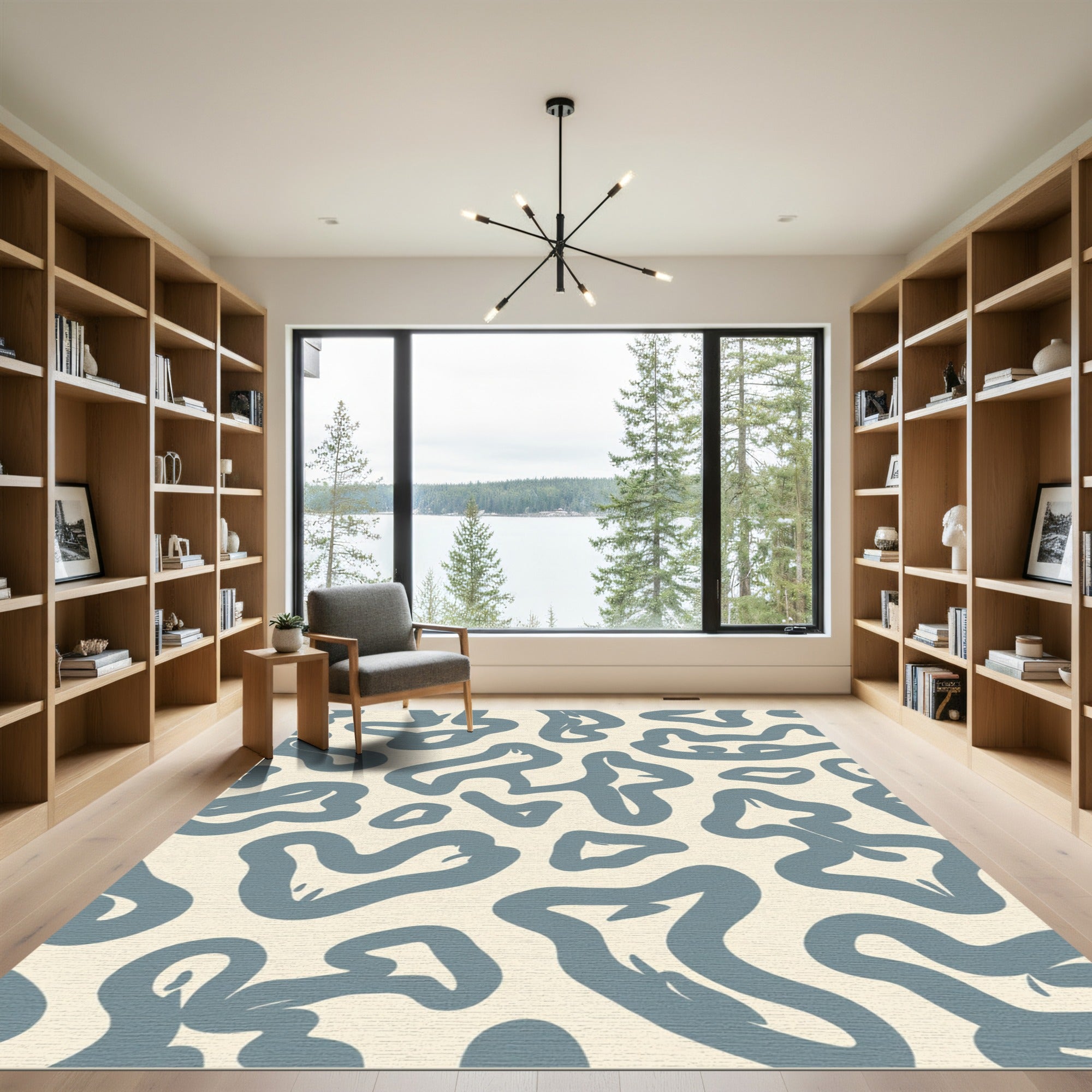Dusky Blue Abstract Amorphous Shapes Rug